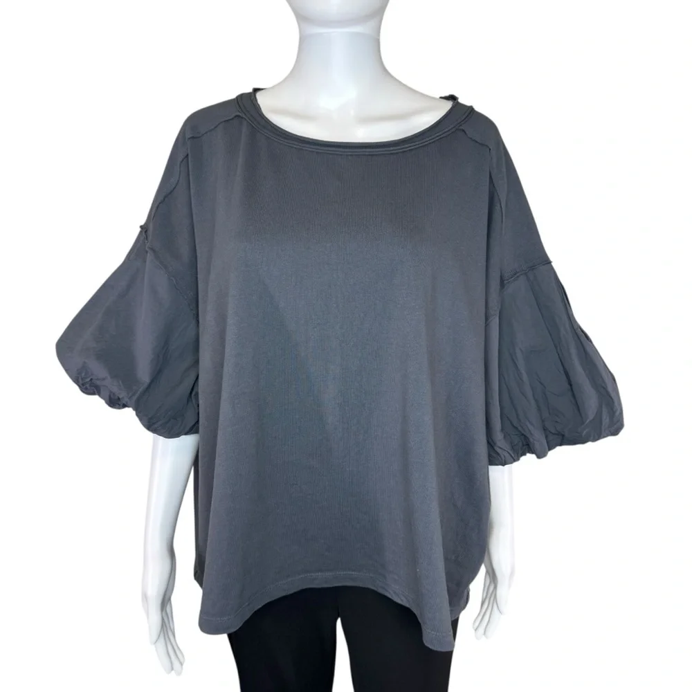 Free People We The Free Blossom Tee Blouse Top‎ Puff Sleeve Cotton L 281793
